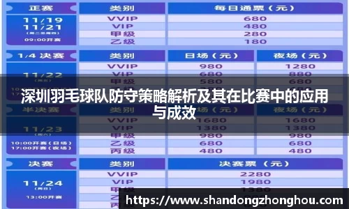 深圳羽毛球队防守策略解析及其在比赛中的应用与成效
